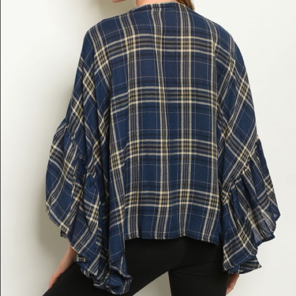 💕 Ruffled Sleeve Plaid Cardigan - Picture 3 of 6